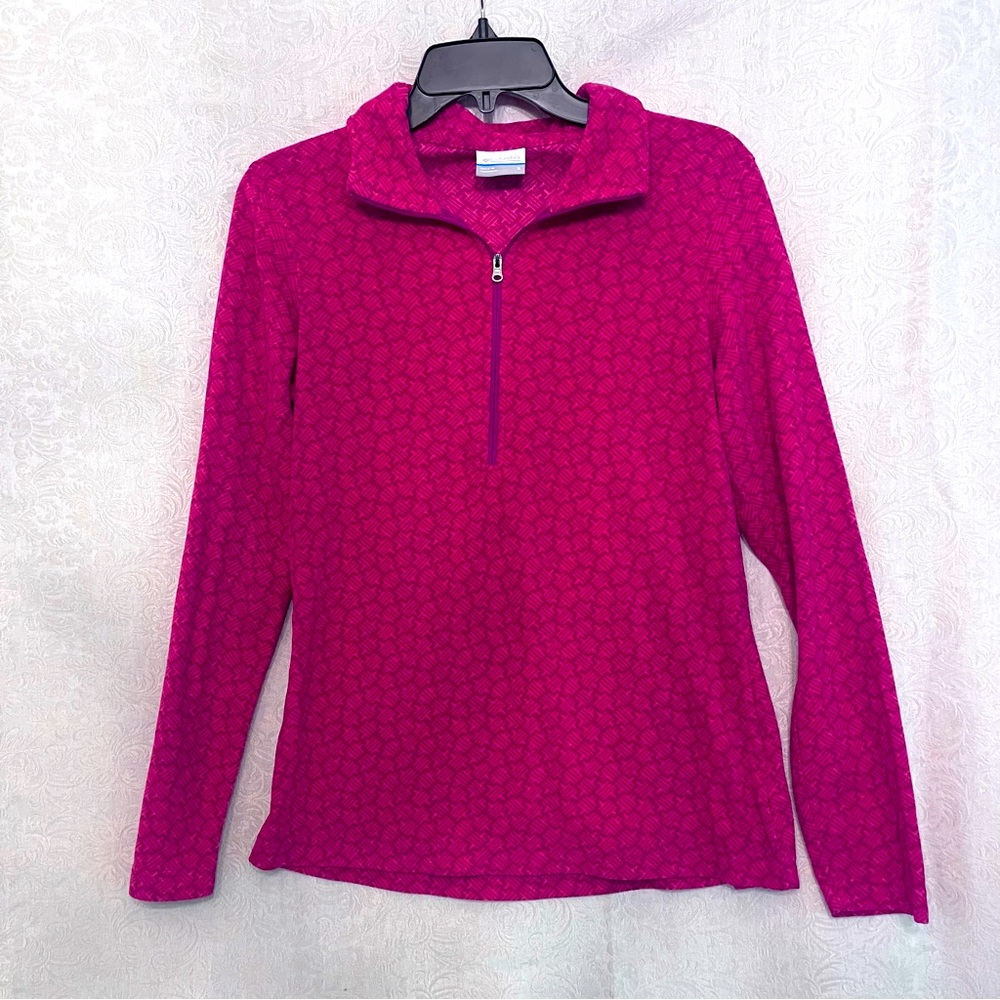 Columbia fleece half zip long sleeve shirt. Watermelon-pink. Small.